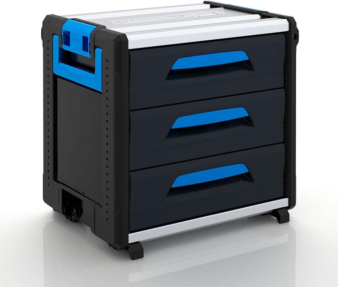 Sortimo WorkMo 24 500 Boîte à outils noir bleu - 3 tiroirs pour rangement d atelier - Format 39,6 x 52,6 x 50,6 cm - Structure aluminium ou plastique mobile et organisée