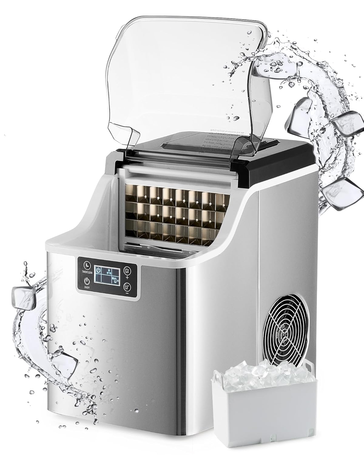 CREWORKS machine à glaçons - production 22 kg en 24 h avec 24 glaçons par cycle - réservoir 3,2 L auto nettoyage - acier inoxydable avec pelle et panier inclus