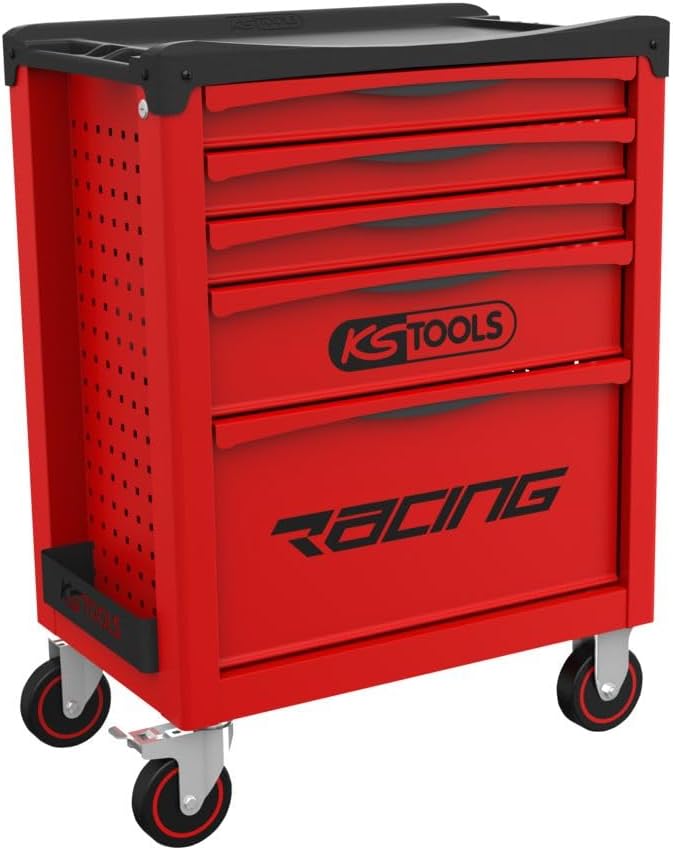 KS TOOLS 855.0005 servante d'atelier Racing vide - Chariot à outils 5 tiroirs en métal - Caisse mobile pour garage et maintenance - Format 72 x 46 x 97,5 cm rouge