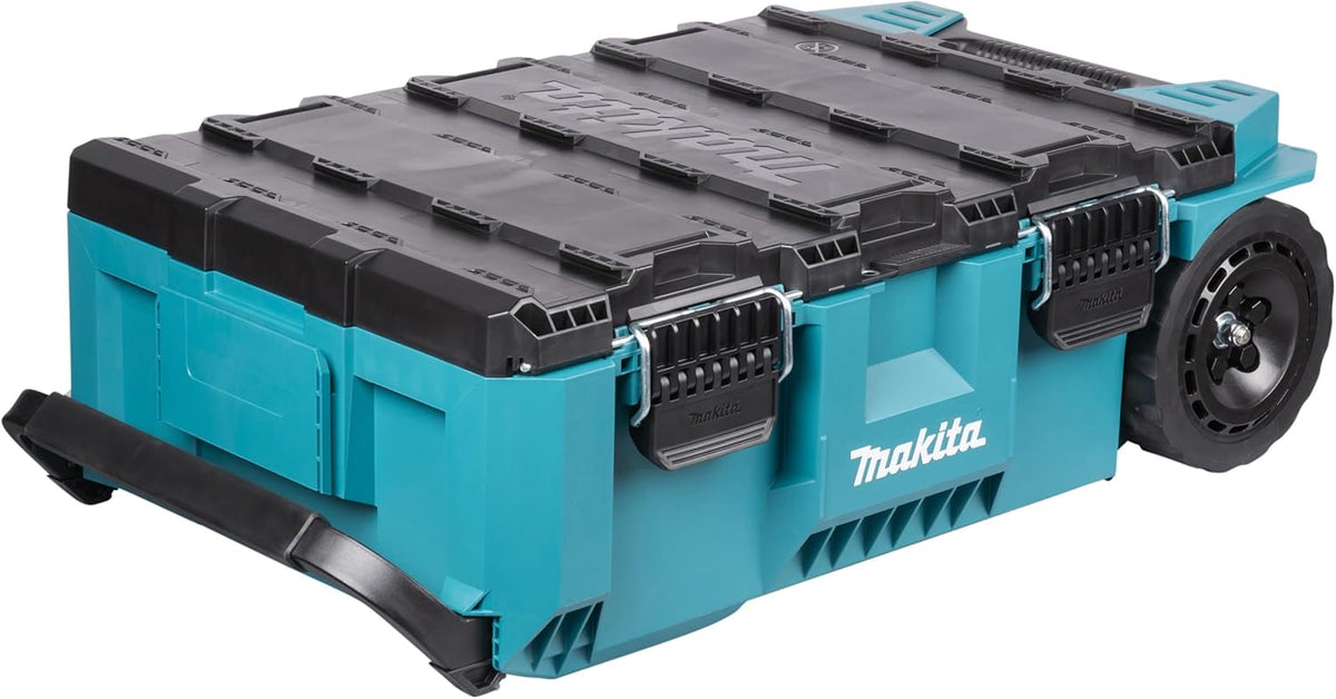 Makita P-91001 MAKTRAK - Coffre à outils roulant 81,9 L - Structure copolymère étanche - Format bleu 56,5 x 29,5 x 99 cm pour chantier et transport d'outils