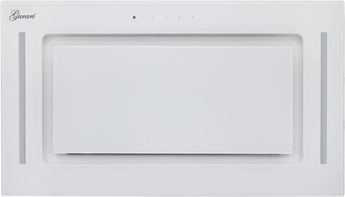 Gurari 217 WH 52 Pr Hotte encastrée plafond 52 cm - Débit jusqu à 1000 m3 par h - 3 niveaux avec télécommande - Cadre verre blanc et commandes tactiles