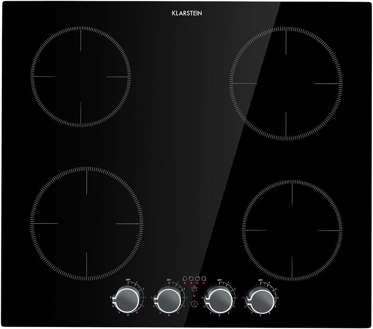 Klarstein plaque induction encastrable 6000W - Table de cuisson électrique 4 foyers - Surface vitrocéramique noire