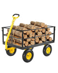 VEVOR Chariot de jardin utilitaire 2 en 1 - Structure acier allié charge élevée pour extérieur - Pneus tout terrain 330 mm côtés amovibles - Poignée 180 degrés jaune noir