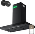 Ciarra CBCB9102 hotte 90 cm - débit 650 m3 h classe A+++ - WiFi tactile 4 vitesses et Boost - inox verre noir LED recyclage évacuation avec filtre charbon