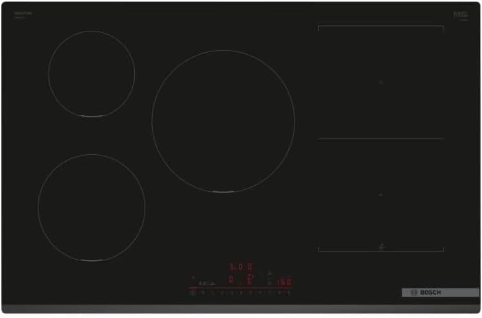 Bosch PVW831HC1E Série 6 - Plaque induction 5 foyers 80 cm sans cadre - CombiZone PerfectFry Plus DirectSelect - Home Connect surface vitrocéramique noire