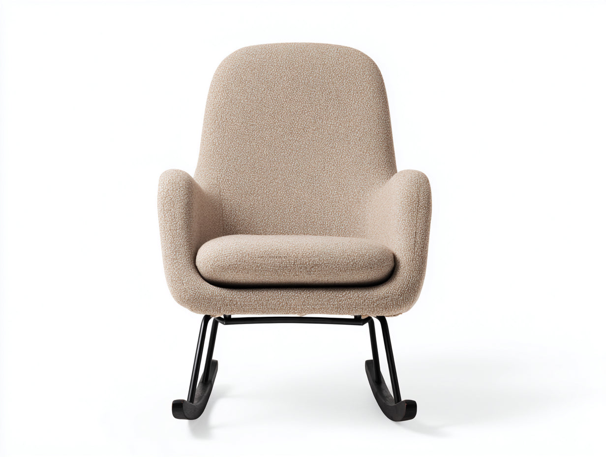 Fauteuil à bascule - tissu bouclé-métal-bois - 74x86x91 cm - beige-noir - moderne