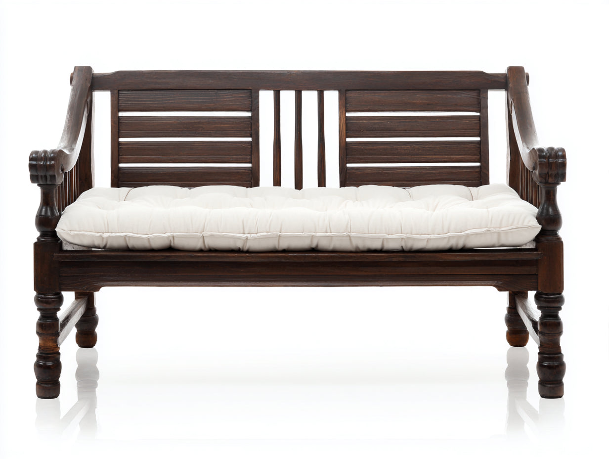 Banc de jardin-Bois-Tissu-160 x 64 x 88 cm-Marron foncé-Blanc-Traditionnel