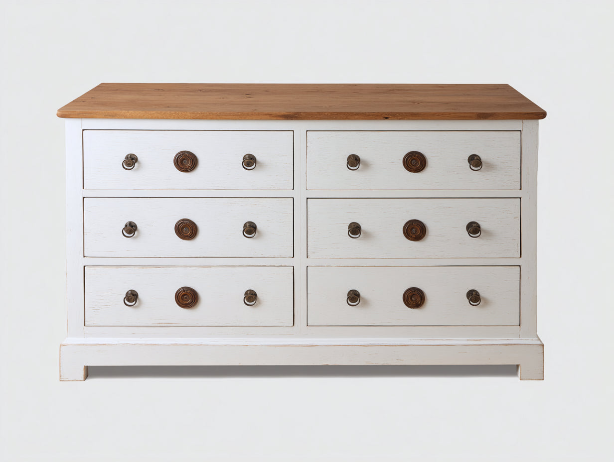 Commode - bois - 148x44x80 cm - blanc-brun - style campagne