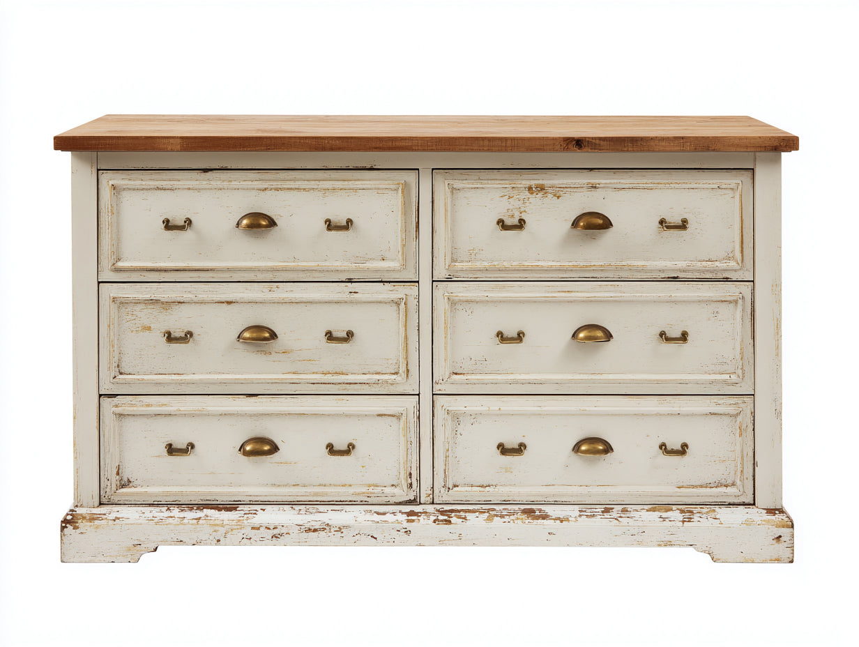 Commode - bois - 146x47x83 cm - blanc-brun - style campagne
