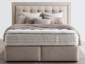 Lit double - tissu-bois - 208x168x122 cm - beige-blanc-marron - style capitonné