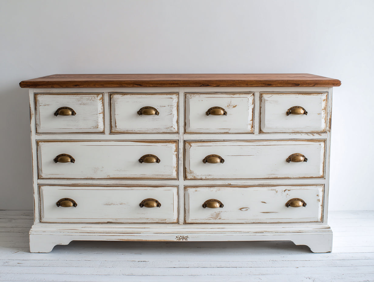 Commode - bois - 158x48x86 cm - blanc-brun - style campagne